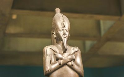 Ancient Egyptian statue displayed in the Egyptian Museum in Cairo