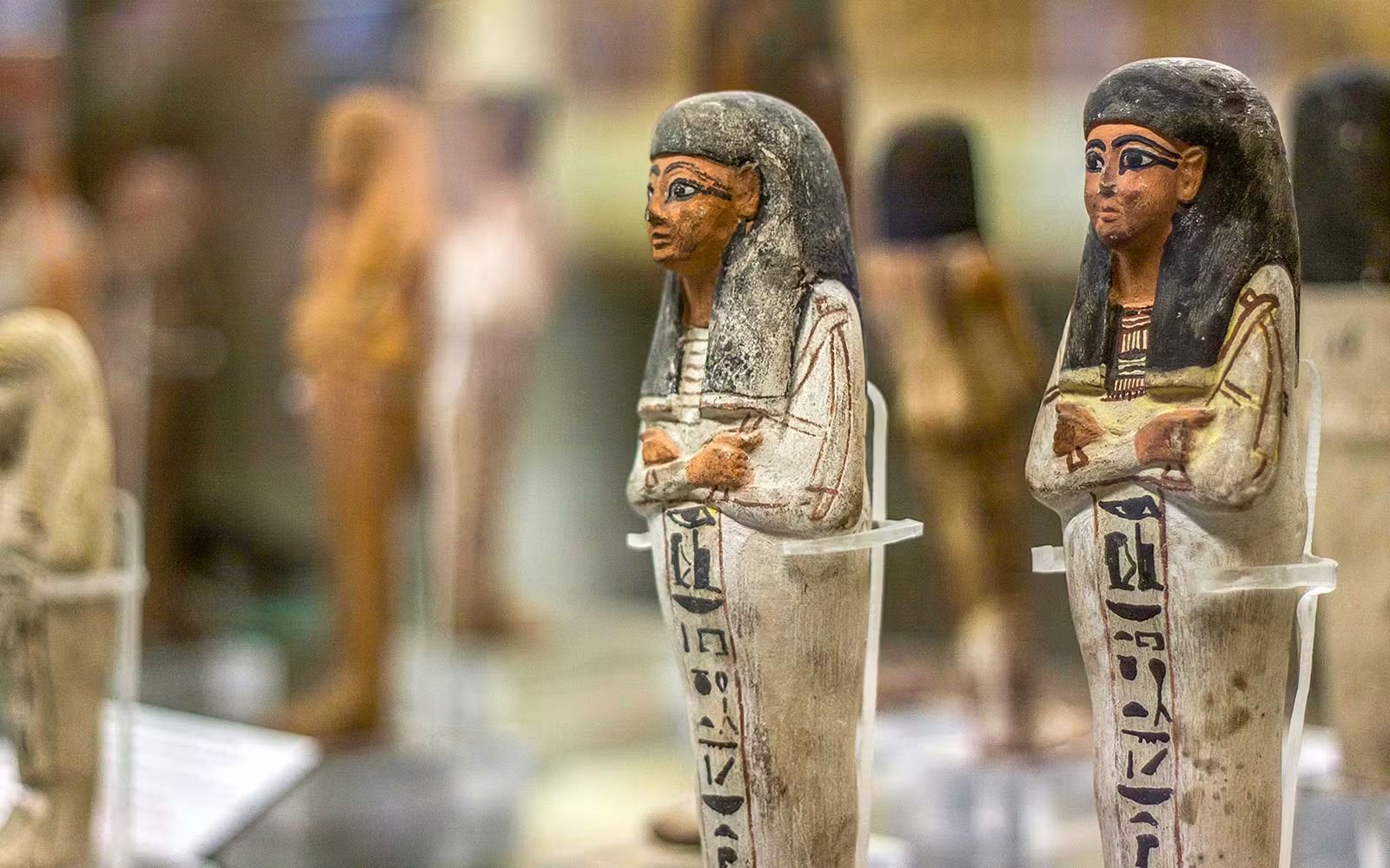 Ancient Egyptian shabti statues exhibited in the National Museum of Egyptian Civilization